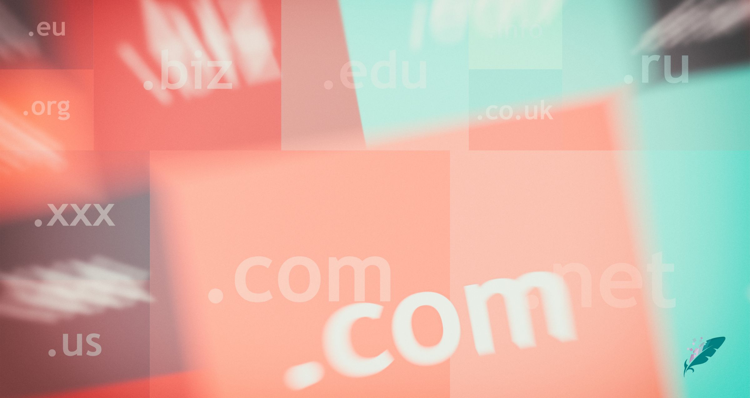 Blurred graphic of different domain extension - blog post - what are domain names and hosting?