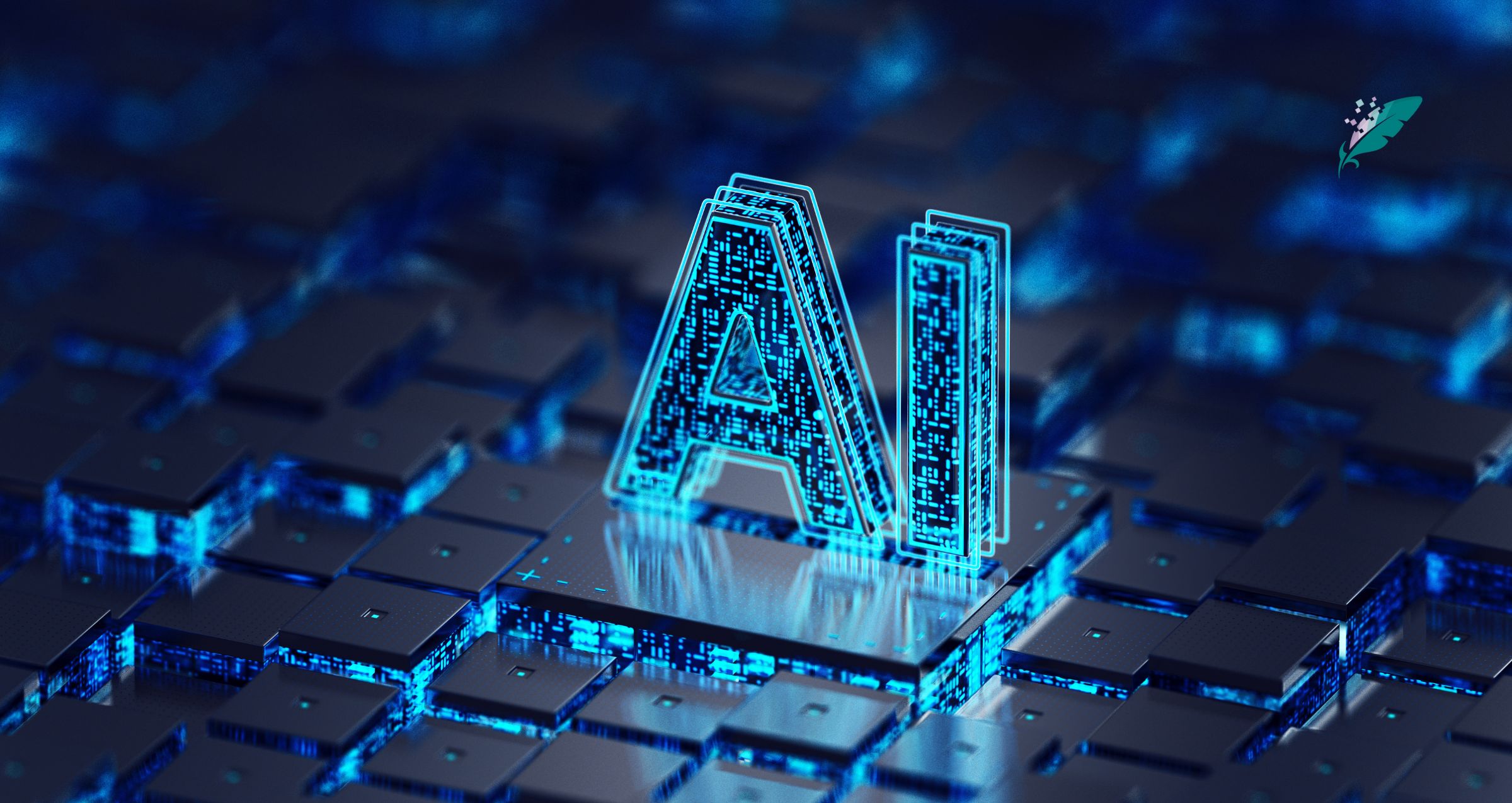 neon AI graphic over a keyboard